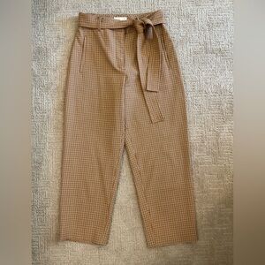 🧡🤎 Aritzia Wilfred Orange Brown Plaid Paperbag Ankle Pants Tie Belt 8 Like New!